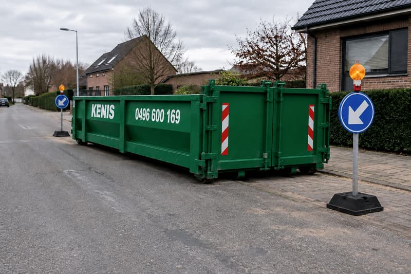 Signalisatie: voor een container op de openbare weg